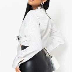 ROWLING TIED UP RHINESTONE BLOUSE -helmut shop all that glitters tied up rhinestone blouse white 3c1