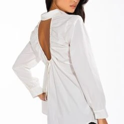 ALLURE OPEN BACK BUTTON DOWN BLOUSE -helmut shop allure open back button down blouse white 2 2