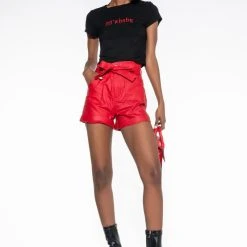 ALPHA HIGH RISE PLEATHER SHORTS -helmut shop alpha high rise pleather shorts red 2 2
