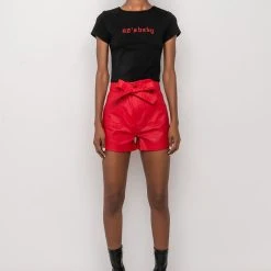 ALPHA HIGH RISE PLEATHER SHORTS -helmut shop alpha high rise pleather shorts red 7 7