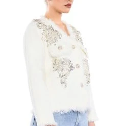 ALWAYS BLING RHINESTONE BUTTON FRONT CARDIGAN -helmut shop always bling rhinestone button front cardigan white 2 2