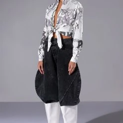 ALWAYS IN STYLE TIE FRONT TSHIRT -helmut shop always in style tie front tshirt white multi 2 2