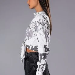 ALWAYS IN STYLE TIE FRONT TSHIRT -helmut shop always in style tie front tshirt white multi 3 3