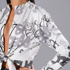 ALWAYS IN STYLE TIE FRONT TSHIRT -helmut shop always in style tie front tshirt white multi 5 5