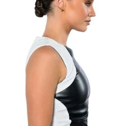 ALWAYS ON FAUX LEATHER CONTRAST TANK TOP -helmut shop always on faux leather contrast tank top white black 4 4