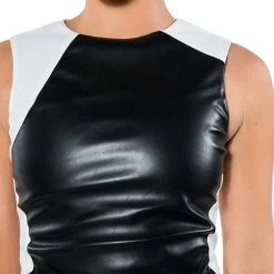 ALWAYS ON FAUX LEATHER CONTRAST TANK TOP -helmut shop always on faux leather contrast tank top white black 6 6