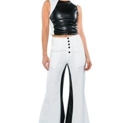 ALWAYS ON FAUX LEATHER CONTRAST TANK TOP -helmut shop always on faux leather contrast tank top white black 7 7