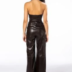 AMAYA SLEEVELESS FAUX LEATHER JUMPSUIT -helmut shop amaya sleeveless faux leather jumpsuit brown 5 5 c1