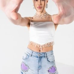 ANGEL BABE BEADED TRIM COWL NECK TANK -helmut shop angel babe beaded trim cowl neck tank white 2 2