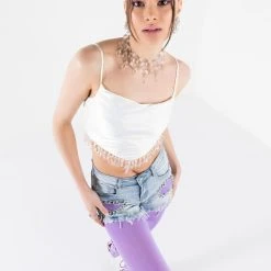 ANGEL BABE BEADED TRIM COWL NECK TANK -helmut shop angel babe beaded trim cowl neck tank white 3 3