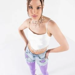 ANGEL BABE BEADED TRIM COWL NECK TANK -helmut shop angel babe beaded trim cowl neck tank white 4 4