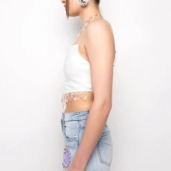 ANGEL BABE BEADED TRIM COWL NECK TANK -helmut shop angel babe beaded trim cowl neck tank white 9 9