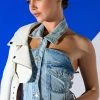 ANGELICA DENIM BUTTON DOWN COLLAR CORSET TOP -helmut shop angelica denim button down collar corset top light blue denim 1 1