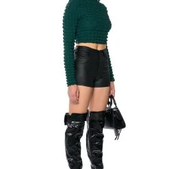 ANYTHING BUT BASIC TEXTURED LONG SLEEVE TOP -helmut shop anything but basic textured long sleeve top dark green 4 4