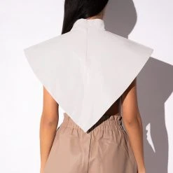 ARIA FAUX LEATHER MOCK NECK TRIANGLE BLOUSE 23 ARIA FAUX LEATHER MOCK NECK TRIANGLE BLOUSE -helmut shop aria faux leather mock neck triangle blouse white 10 10