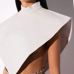 ARIA FAUX LEATHER MOCK NECK TRIANGLE BLOUSE 24 ARIA FAUX LEATHER MOCK NECK TRIANGLE BLOUSE -helmut shop aria faux leather mock neck triangle blouse white 11 11