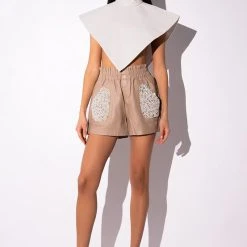 ARIA FAUX LEATHER MOCK NECK TRIANGLE BLOUSE 25 ARIA FAUX LEATHER MOCK NECK TRIANGLE BLOUSE -helmut shop aria faux leather mock neck triangle blouse white 12 12