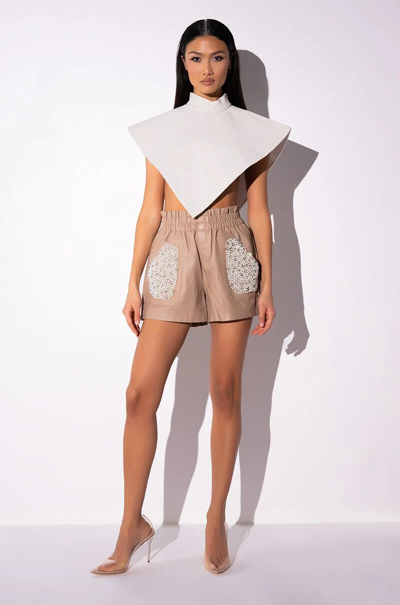 ARIA FAUX LEATHER MOCK NECK TRIANGLE BLOUSE 14 ARIA FAUX LEATHER MOCK NECK TRIANGLE BLOUSE - Image 12