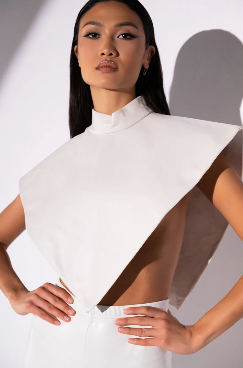 ARIA FAUX LEATHER MOCK NECK TRIANGLE BLOUSE 3 ARIA FAUX LEATHER MOCK NECK TRIANGLE BLOUSE