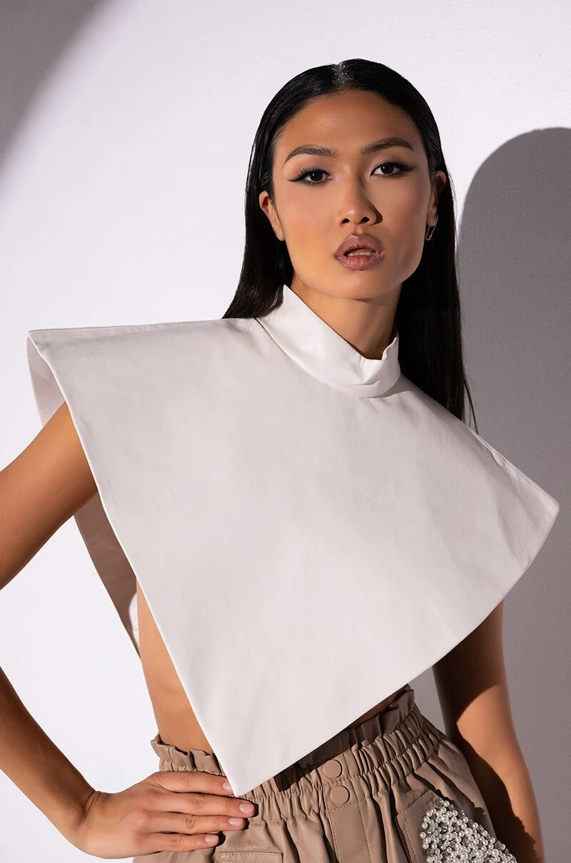 ARIA FAUX LEATHER MOCK NECK TRIANGLE BLOUSE 5 ARIA FAUX LEATHER MOCK NECK TRIANGLE BLOUSE - Image 3