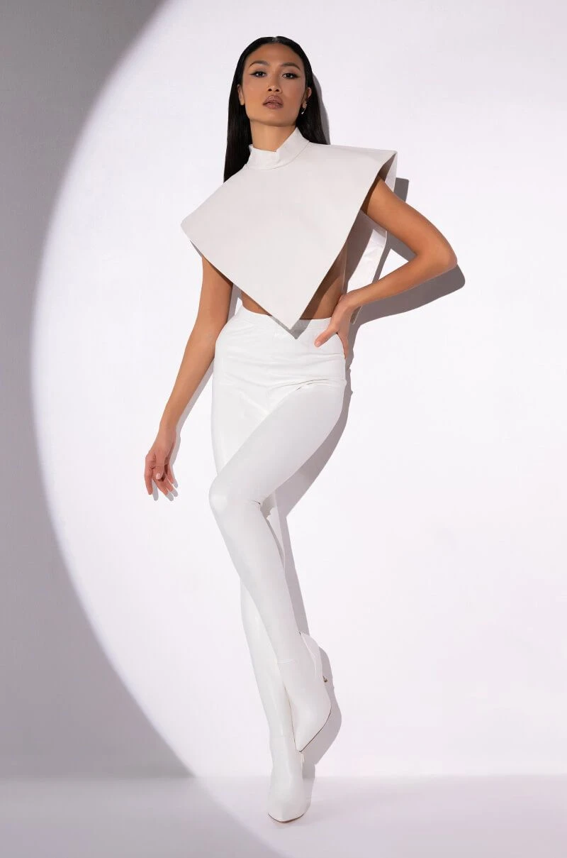 ARIA FAUX LEATHER MOCK NECK TRIANGLE BLOUSE 8 ARIA FAUX LEATHER MOCK NECK TRIANGLE BLOUSE - Image 6