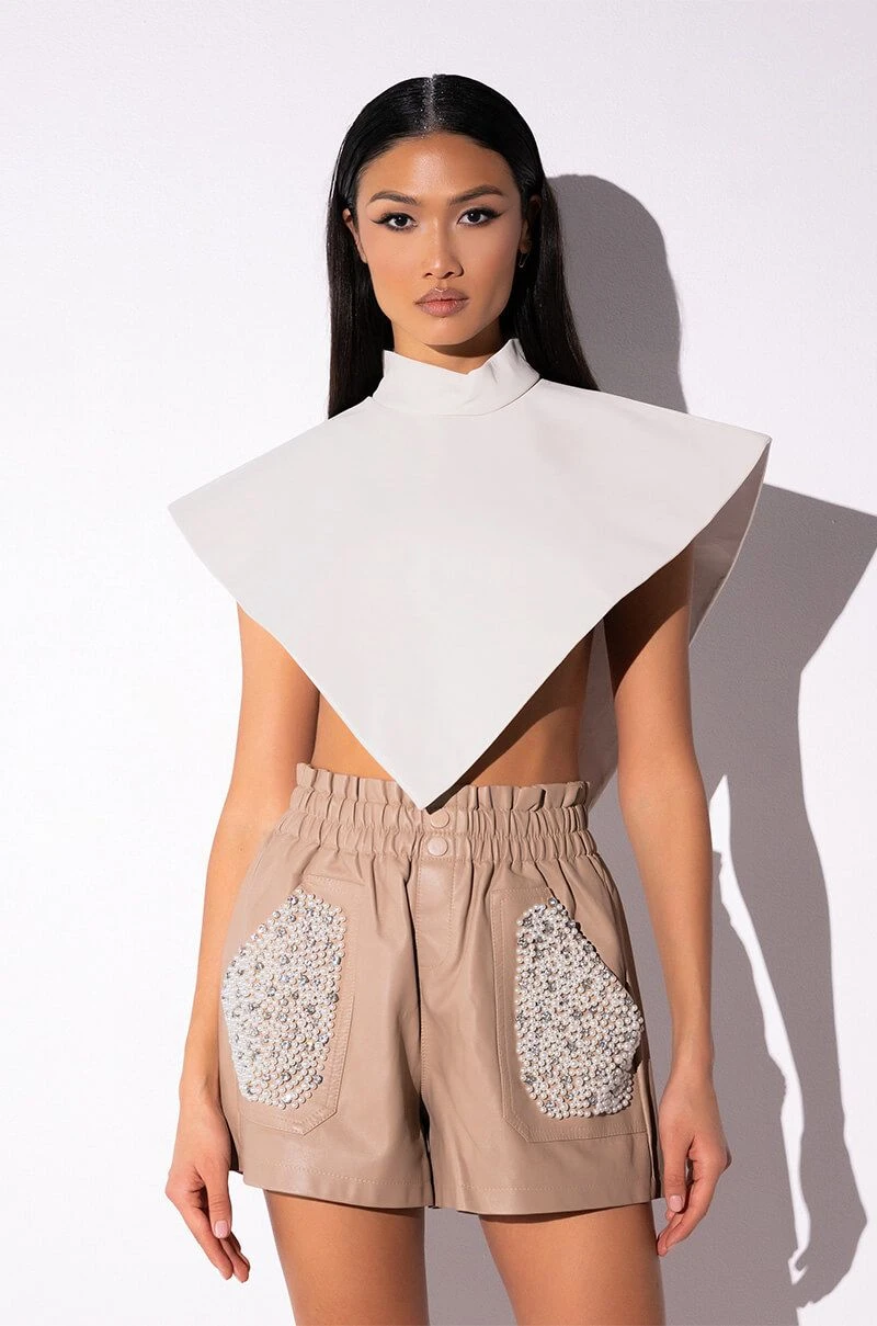 ARIA FAUX LEATHER MOCK NECK TRIANGLE BLOUSE 10 ARIA FAUX LEATHER MOCK NECK TRIANGLE BLOUSE - Image 8