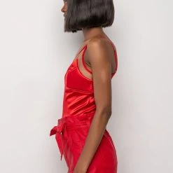 ASTERIA MESH PANEL SATIN BODYSUIT -helmut shop asteria mesh panel satin bodysuit red 4 4