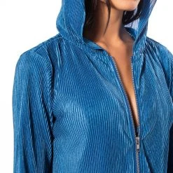ASTRID PLEATED FRONT ZIP HOODIE -helmut shop astrid pleated front zip hoodie blue 7 7