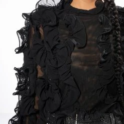 AT THE PREMIERE RUFFLE DETAIL LONG SLEEVE BLOUSE -helmut shop at the premiere ruffle detail long sleeve blouse black 7 7