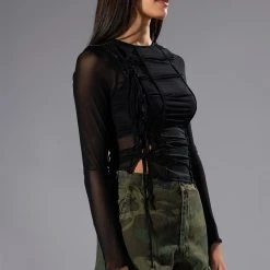 ATTENTION LONG SLEEVE MESH TOP -helmut shop attention long sleeve mesh top black 2 2 c1