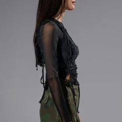 ATTENTION LONG SLEEVE MESH TOP -helmut shop attention long sleeve mesh top black 5 5 c1