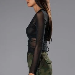 ATTENTION LONG SLEEVE MESH TOP -helmut shop attention long sleeve mesh top black 6 6 c1