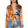 AUDREY PRINTED TIE FRONT BLOUSE -helmut shop audrey printed tie front blouse orange multi 1 1