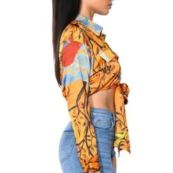 AUDREY PRINTED TIE FRONT BLOUSE -helmut shop audrey printed tie front blouse orange multi 4 4