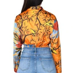 AUDREY PRINTED TIE FRONT BLOUSE -helmut shop audrey printed tie front blouse orange multi 5 5