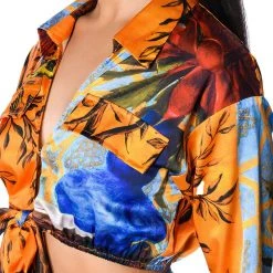 AUDREY PRINTED TIE FRONT BLOUSE -helmut shop audrey printed tie front blouse orange multi 6 6