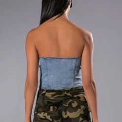 AVIATOR CAMO AND DENIM CORSET TOP -helmut shop aviator camo and denim corset top green multi 8 8