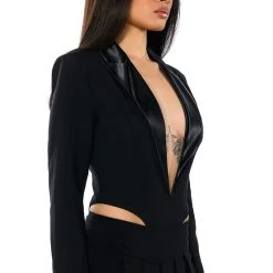 AWARD ME V NECK BLAZER BODYSUIT 10 AWARD ME V NECK BLAZER BODYSUIT -helmut shop award me v neck blazer bodysuit black 2 2