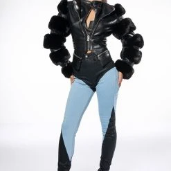 AZALEA WANG BABETTE FAUX FUR MOTO -helmut shop azalea wang babette faux fur moto black 3 3 c1