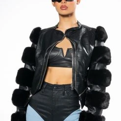 AZALEA WANG BABETTE FAUX FUR MOTO -helmut shop azalea wang babette faux fur moto black 5 5 c1