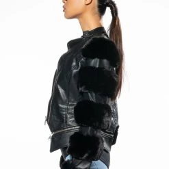 AZALEA WANG BABETTE FAUX FUR MOTO -helmut shop azalea wang babette faux fur moto black 6 6 c1