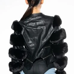 AZALEA WANG BABETTE FAUX FUR MOTO -helmut shop azalea wang babette faux fur moto black 7 7 c1