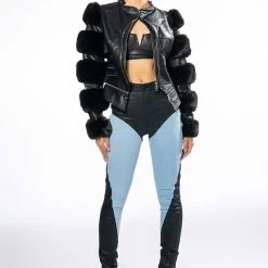 AZALEA WANG BABETTE FAUX FUR MOTO -helmut shop azalea wang babette faux fur moto black 9 9