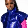 AZALEA WANG COZY CHIC ULTRA CROPPED VEST IN METALLIC -helmut shop azalea wang cozy chic ultra cropped vest in metallic blue 1 1
