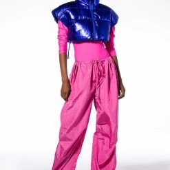 AZALEA WANG COZY CHIC ULTRA CROPPED VEST IN METALLIC -helmut shop azalea wang cozy chic ultra cropped vest in metallic blue 3 3