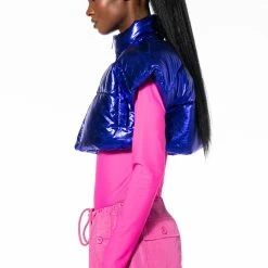 AZALEA WANG COZY CHIC ULTRA CROPPED VEST IN METALLIC -helmut shop azalea wang cozy chic ultra cropped vest in metallic blue 5 5