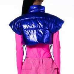 AZALEA WANG COZY CHIC ULTRA CROPPED VEST IN METALLIC -helmut shop azalea wang cozy chic ultra cropped vest in metallic blue 6 6