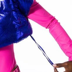 AZALEA WANG COZY CHIC ULTRA CROPPED VEST IN METALLIC -helmut shop azalea wang cozy chic ultra cropped vest in metallic blue 7 7