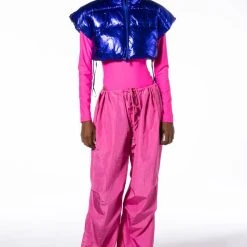 AZALEA WANG COZY CHIC ULTRA CROPPED VEST IN METALLIC -helmut shop azalea wang cozy chic ultra cropped vest in metallic blue 8 8