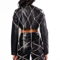 AZALEA WANG ULTRA CROP PU JACKET WITH RHINESTONES -helmut shop azalea wang ultra crop pu jacket with rhinestones black 5 5